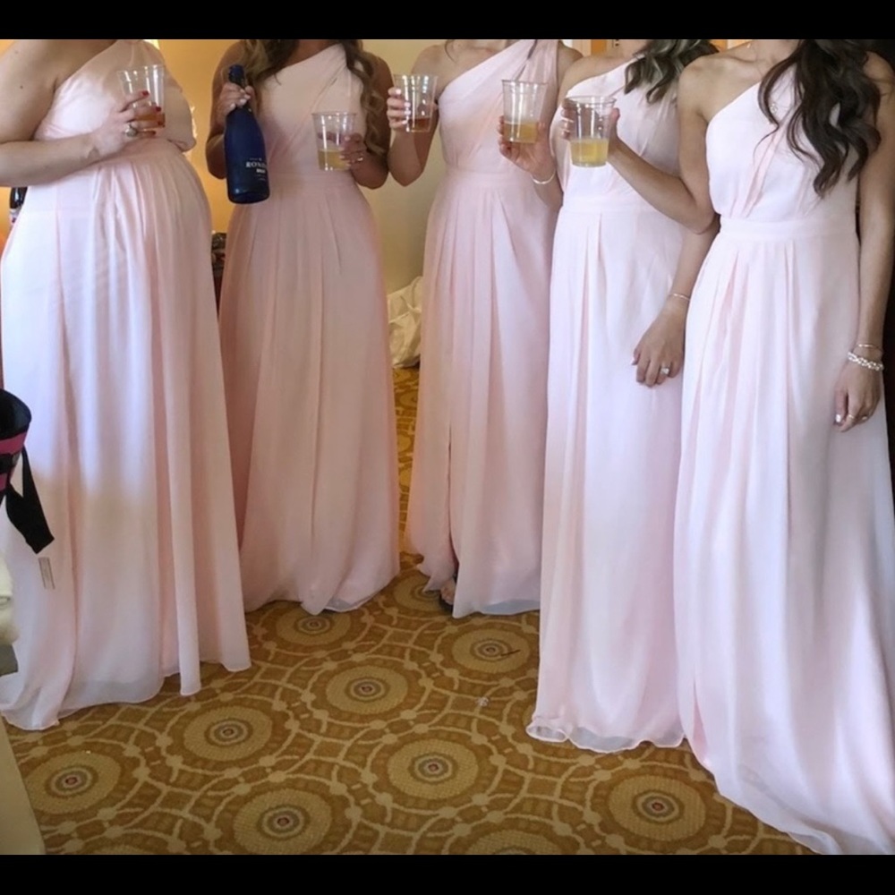 Long One-Shoulder Blush Chiffon Dress